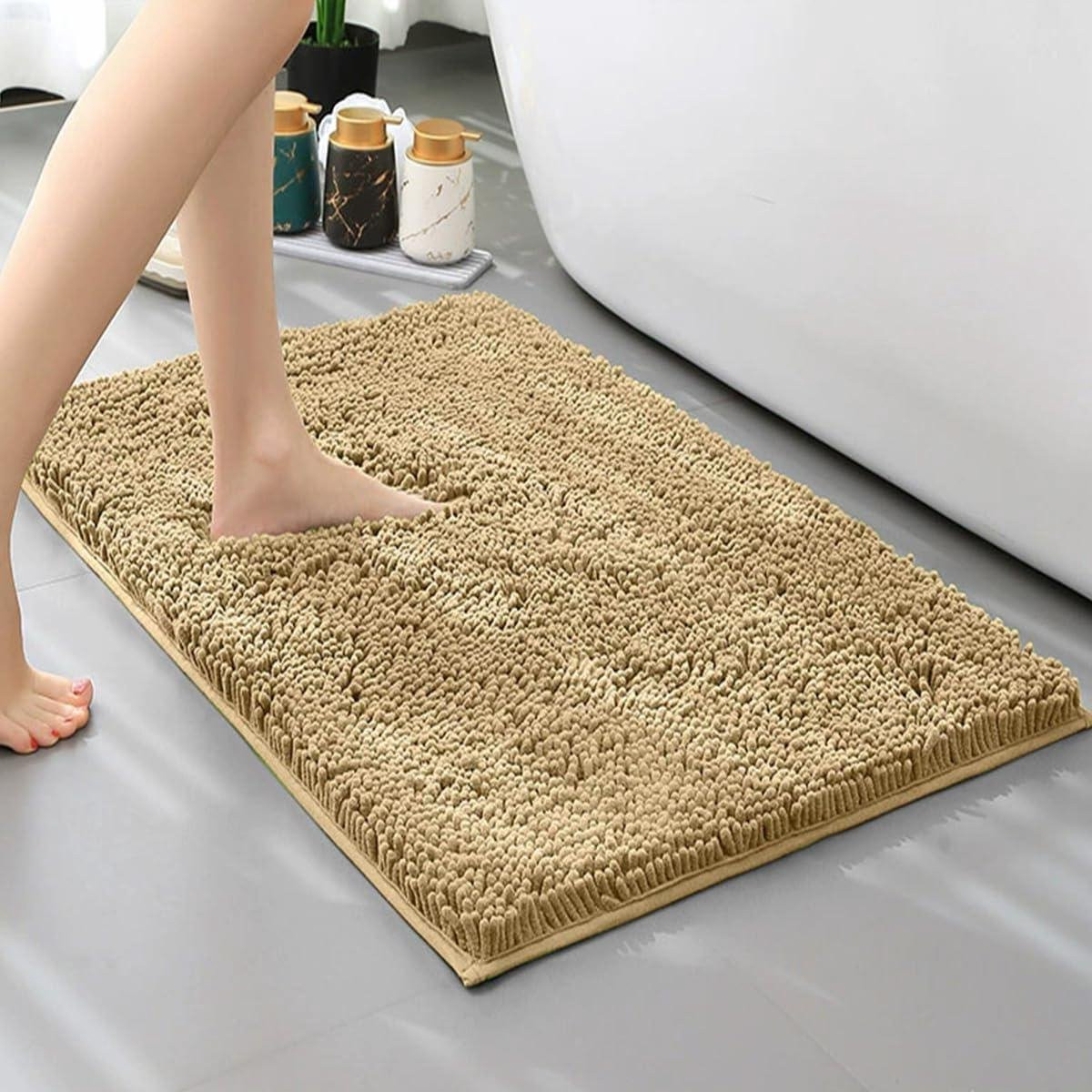 Chenille Badmat Kaki - Extra Zachte en Pluizige Badkamermat - 60 x 40 cm