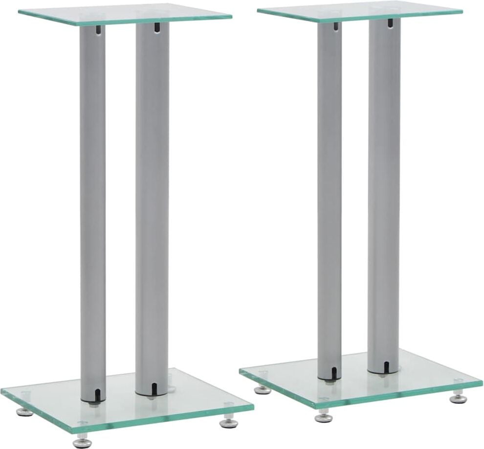 vidaXL Support haut-parleur 2pc Verre trempé Design 2 colonnes Argenté