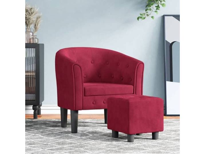 Rouge Fauteuil simple Magnifique Fauteuil - avec repose-pied rouge bordeaux velours 70x56x68cm CL5471697
