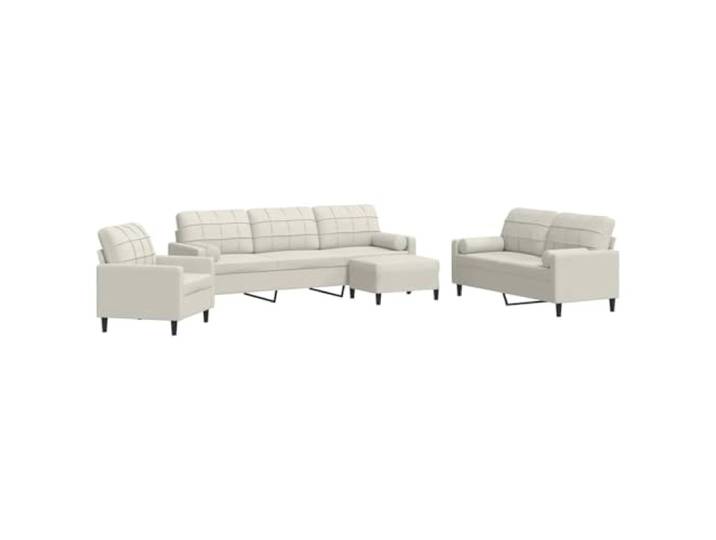 Coespram 4-TLG. Sofagarnitur Samt Couch Set mit Hocker Creme Elegante Wohnzimmer Sitzgruppe mit 4 Nackenrollen, Schaumstoffpolsterung und stabiler Metallunterkonstruktion.