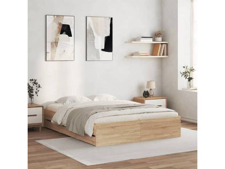 BESTLIFE Structure de lit et tiroirs chêne sonoma 140x190 cm bois ingénierie Moderne 193x143x33 cm 59288