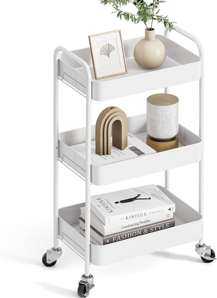 Multifunctionele Keuken Trolley met Wielen en Handvatten, 3 Laags Metaal, Ideaal voor Keuken, Badkamer en Woonkamer