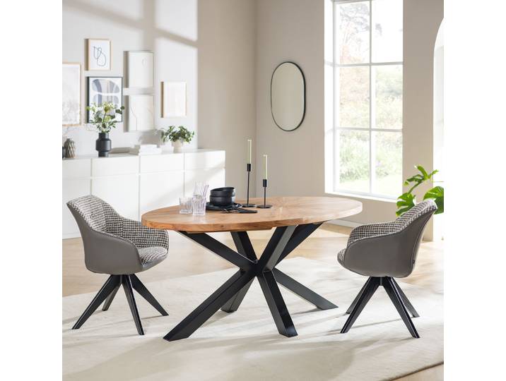 Esstisch HARBUL mit Massivholzplatte 160 x 76 x 90cm Schwarz/Braun/Akazie Braun