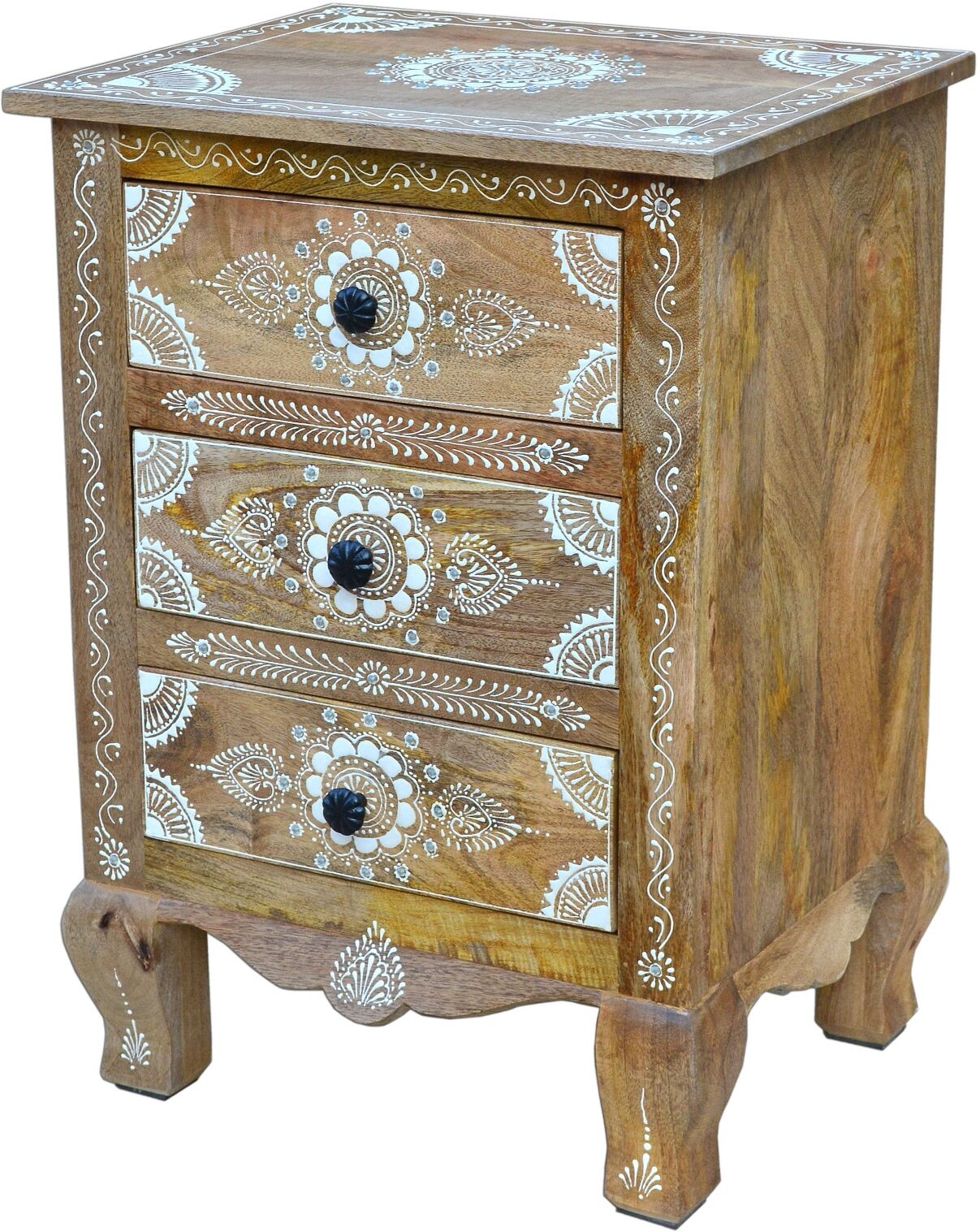 Kommode GOODPRODUCT "Gullaba", braun (hellbraun), B:50cm H:70cm T:40cm, Sideboards, Kommode, Hand bemalt hellbraun B/H/T: 50cm x 70cm x 40cm, 3 Stk., Mango