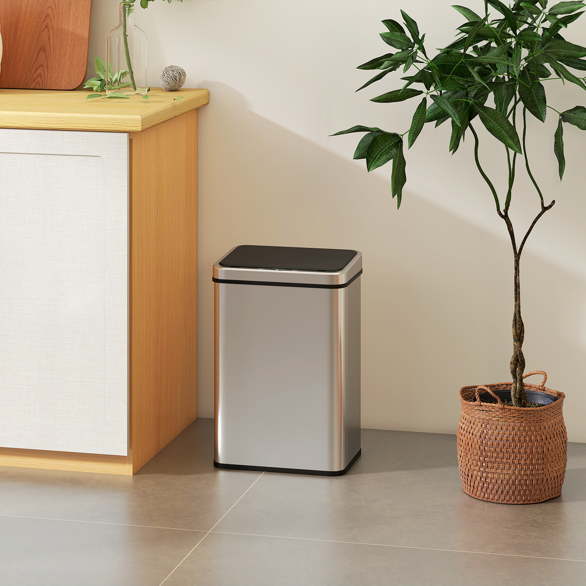 Homcom Pattumiera Automatica con Sensore 40 L in Acciaio Inox Anti-Impronta, Chiusura Ammortizzata, Argento   Aosom Italy