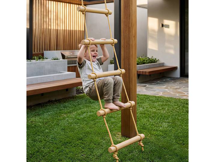 AIYAPLAY Échelle d'Escalade Bois 5 Niveaux Enfants 3-8 Ans