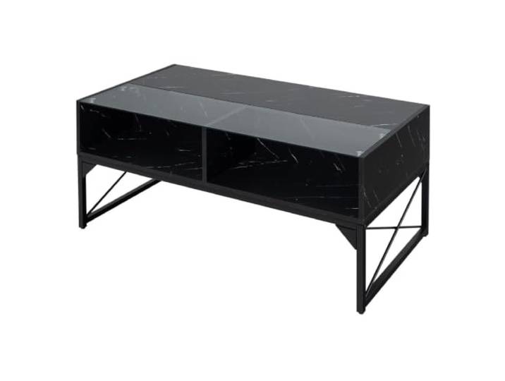 Helloshop26 Couchtisch mit LED-Beleuchtung, 105 x 55 x 50 cm, funktionale Aufbewahrung, modern, Hochglanz-Finish, aus Holz, schwarz, 20_0013778