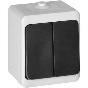 Orno Lichtschalter Aquatic Mini, schwarz, weiß, Aufputz 2-fach, Feuchtraum IP54, Serienschalter