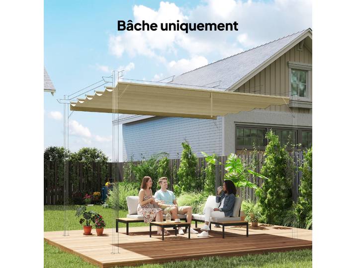 Outsunny Toile Toit Pergola Rétractable 4x3m Beige