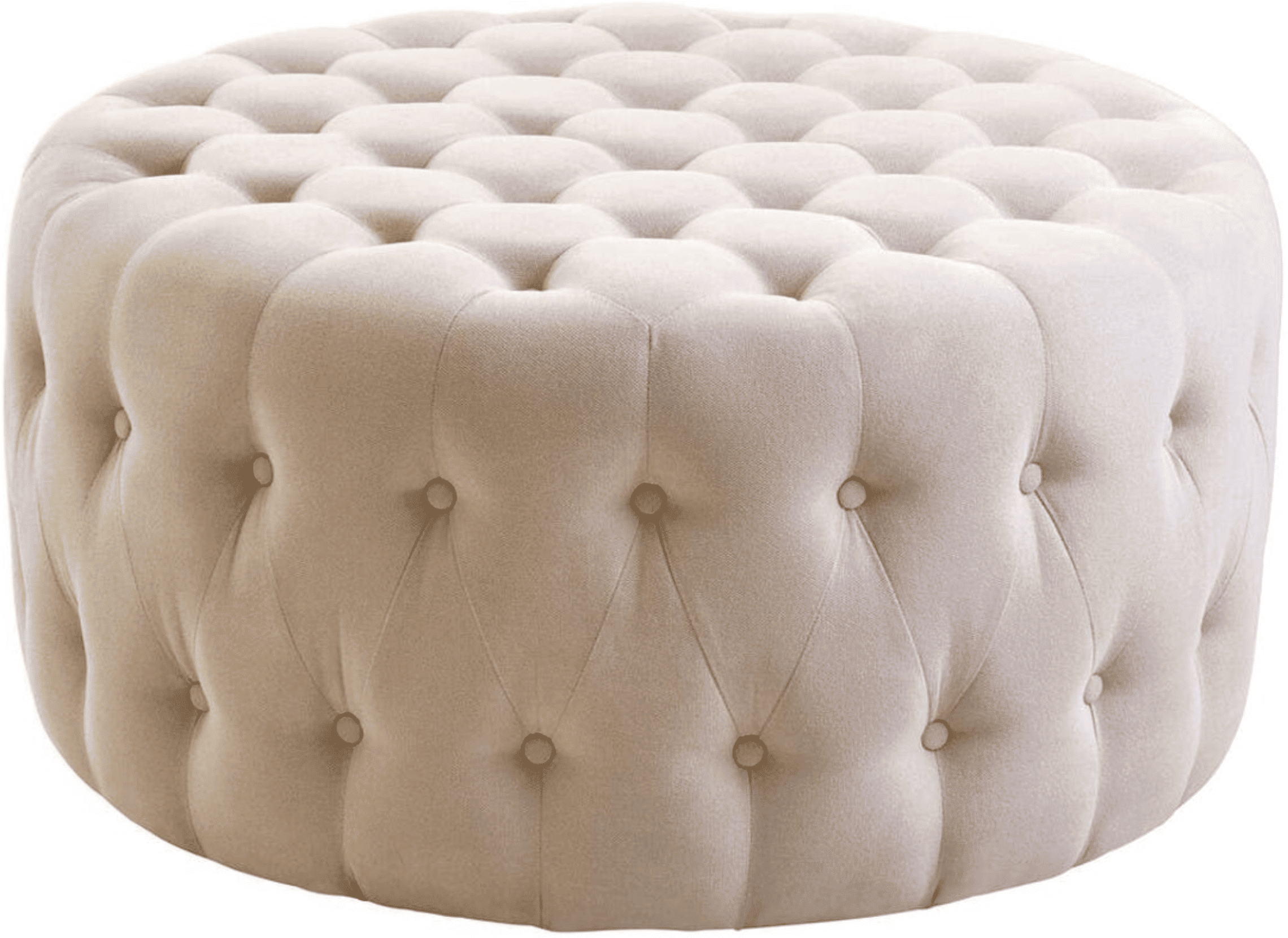 Diele Beige Velvet Round Tufted Footstool