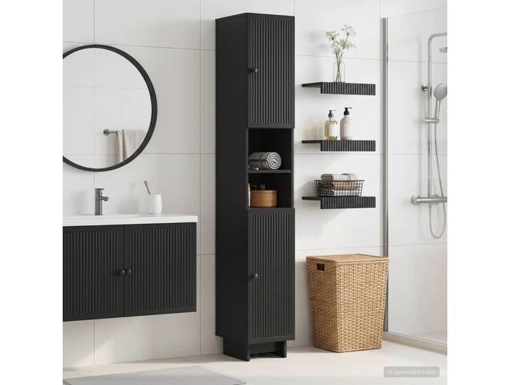 vidaXL Badezimmerschrank mit offenem Regal EDE Schwarz