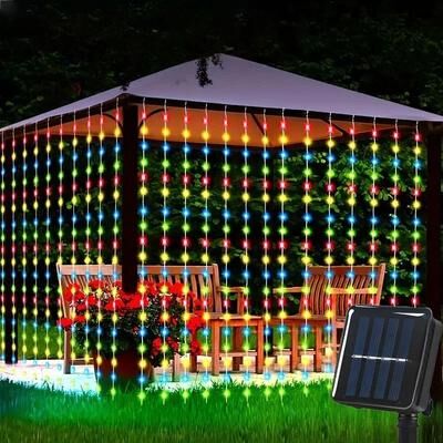 Uplift Picks Solar LED Curtain String Lights With 8 Modes For Garden Decor multicolor 4mx3m 400leds
