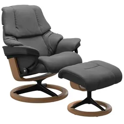 Stressless Sessel mit Hocker Reno Signature Leder Grau Batick Grey S (Small)