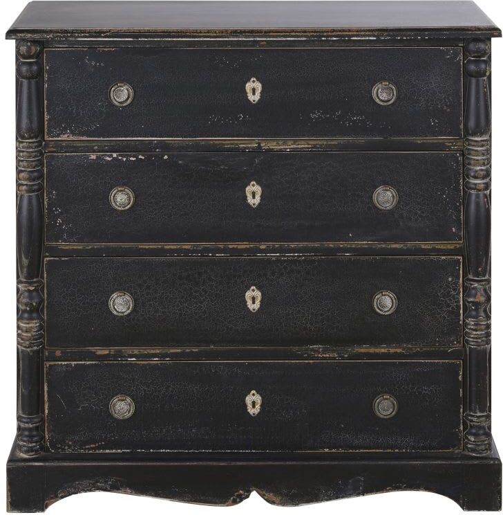 Maisons du Monde Commode haute 4 tiroirs noire et métal coloris laiton L89 Noir 89x91x38cm
