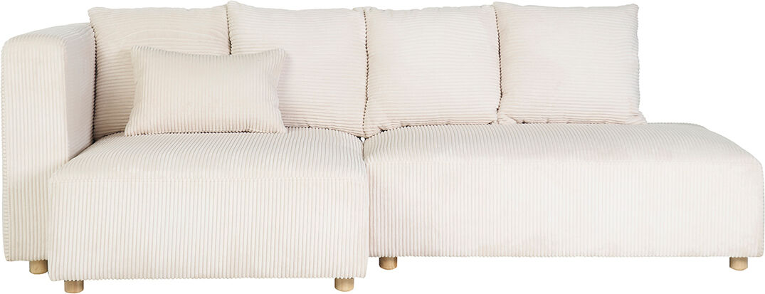 Miliboo Ecksofa links 3-Sitzer aus beigem Cord-Flachgewebe und hellem Holz HARLEM