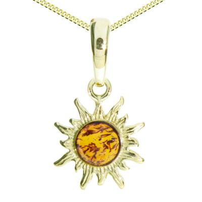 Kette mit Anhänger OSTSEE-SCHMUCK "Ostsee-Schmuck Kette mit Anhänger Sonne 14 mm" Gr. 42, gold, Halsketten, Damen, 42cm, Silber 925 (Sterlingsilber), L: 42