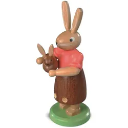 Müller Erzgebirge Hasenmutter mit Kind farbig klein Höhe 11 cm