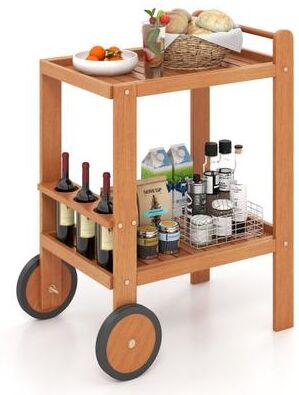 Costway 2 Tier Rolling Serving Cart with Wine Bottle Holders and 2 Rubber Wheels