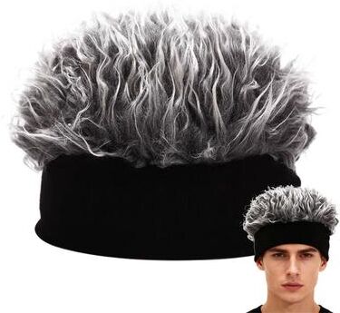 USA Free Shipping Shop Fashionable Wig Hat With Realistic Hair Warm Winter Hat For Men gray