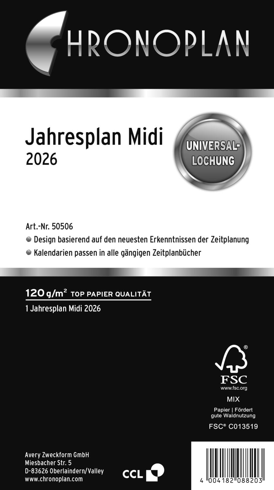 CHRONOPLAN Kalendereinlage Jahresplan Midi 2026 50506
