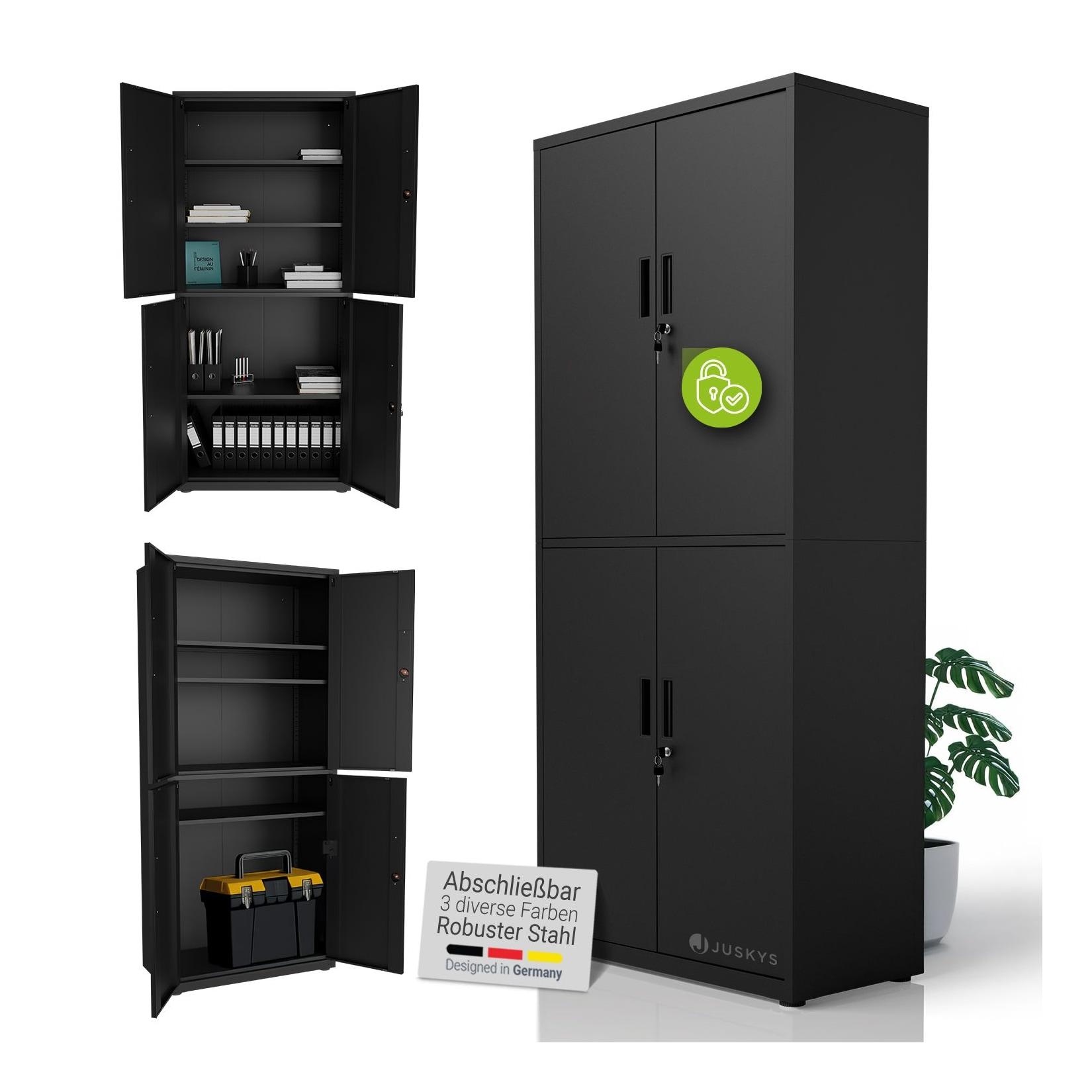 Juskys Aktenschrank aus Metall – 180x80x40 cm, 2 Türen, abschließbar & höhenverstellbar - Schwarz