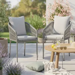 Gartensessel-Set 2-er Set Pepe Hellgrau Metall/Textil