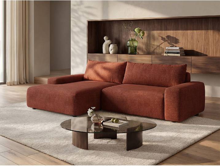 Ecksofa mit Schlaffunktion - Ecke links - Strukturstoff - Terracotta - DAVISO