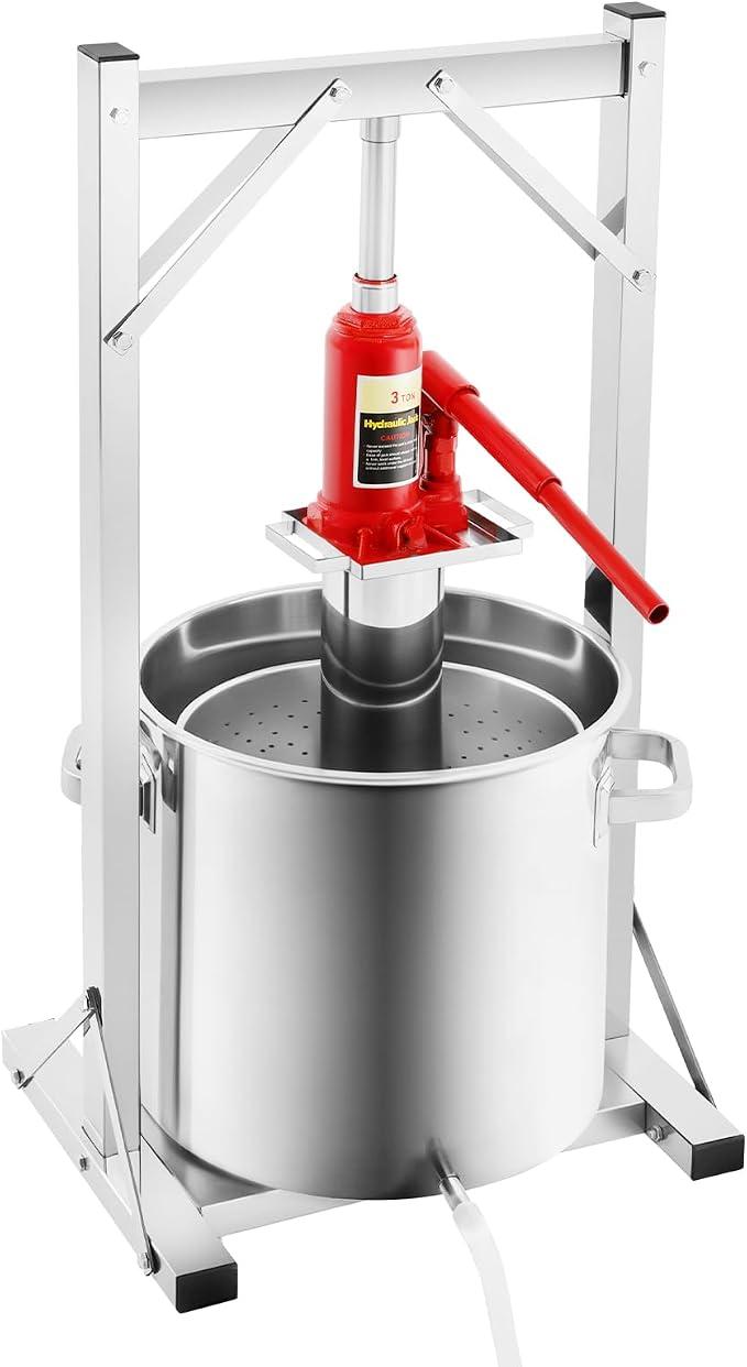 Obstweinpresse, 22L Hydraulische Edelstahlpresse Hydraulik Fruchtpresse Manuell Obstweinpresse Multifunktions Obstpresse mit Filter Schaufel für das Pressen von Reiswein, Honig, Gemüse (22L)