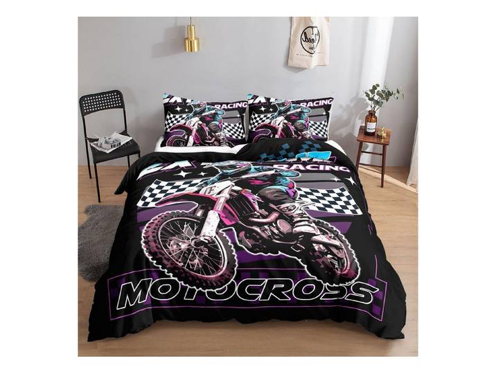 LuxusKollektion Kinderbettwäsche Bettwäsche Set Moto-Cross 135x200cm