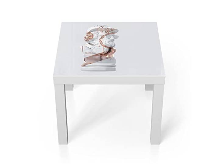 DEQORI Glastisch weiß klein 55x55 cm Motiv Antike Büste aufgepeppt ausgefallener Beistelltisch aus Glas Hochglanz Couchtisch fürs Wohnzimmer moderner Couch Tisch mit Design