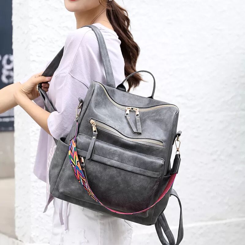 INF Vintage Damen Rucksack mit Doppel-Schulterriemen Grau