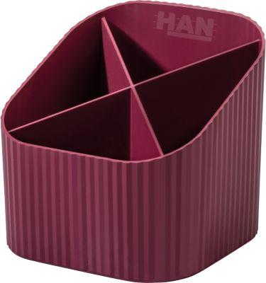 Stiftehalter HAN Karma, 4 unterschiedlich hohe Fächer, B 111 x H 105 x T 111 mm, recycelter Kunststoff, rot
