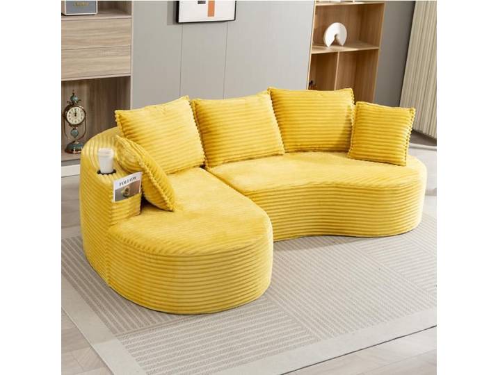 Canapé convertible - MINIMAL - Design courbe - Jaune moutarde - 3 places - Velours côtelé
