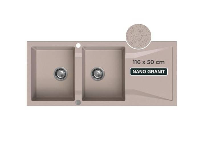 SINK QUALITY Doppelspüle mit Abtropffläche, Granitspüle beige 116x50 cm, Doppel Spülbecken mit Siphon und Imprägniermittel, 2 Becken Küchenspüle ab 80er Unterschrank