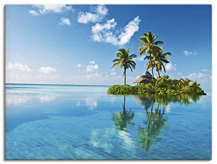 ARTLAND Wanddeko Leinwand Bilder Wandbild 120x90 cm Strand Meer Karibik Paradies Insel Palmen Sommer Urlaub T5MX