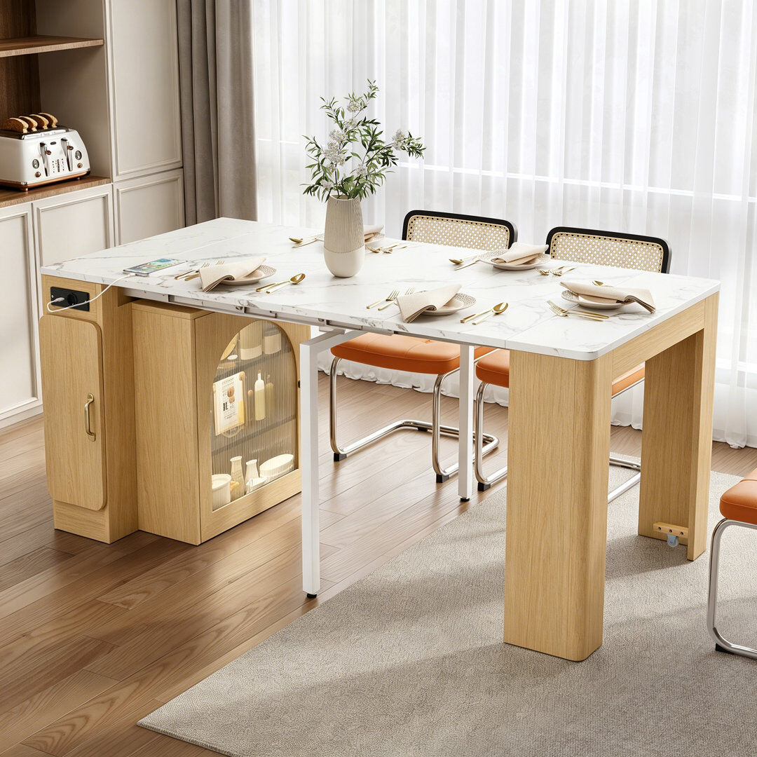 George Oliver 150 cm Extendable Rectangular Dining Table White/Brown