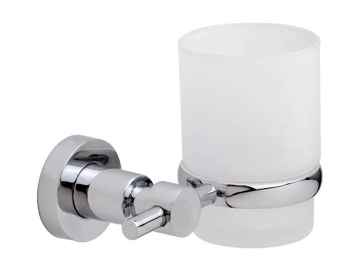 Zahnbürstenhalter TESA ohne Bohren , silber (silberfarben), B:13cm H:10cm, Glas, Metall, Zahnputzbecher, Zahnbürstenhalter