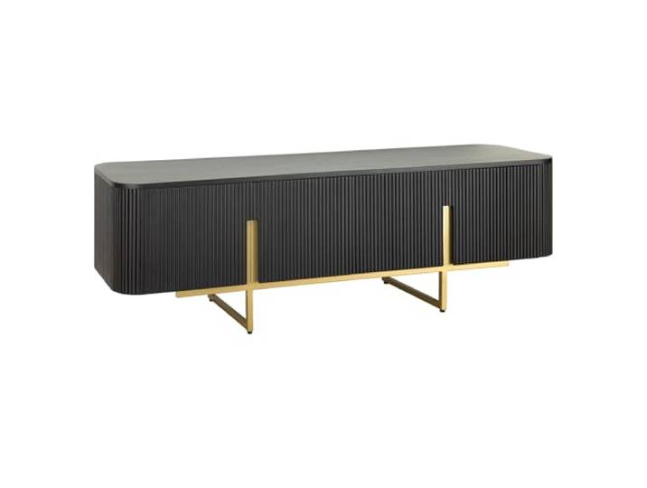 TV-Board GATSBY - 160cm - schwarz gold - Mangoholz mit Stauraum Montiert geliefert, Metallgestell, pflegeleichte Oberfläche, natürliche Maserung, modernes Design