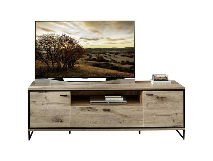 Livetastic Tv-Element, Schwarz, Eiche, Metall, 2 Fächer, 1 Schublade(n) Schubladen, 180x61x49 cm, Made in EU, Wohnzimmer, TV Möbel, TV-Racks