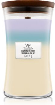 Woodwick Trilogy Calming Retreat vela perfumada com pavio de madeira 609.5 g. Trilogy Calming Retreat