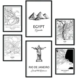 POSTER Set Mit 6 Drucke Von Südafrika Von Karten In Schwarz Weiß A3 & A4 Schwarzer Rahmen