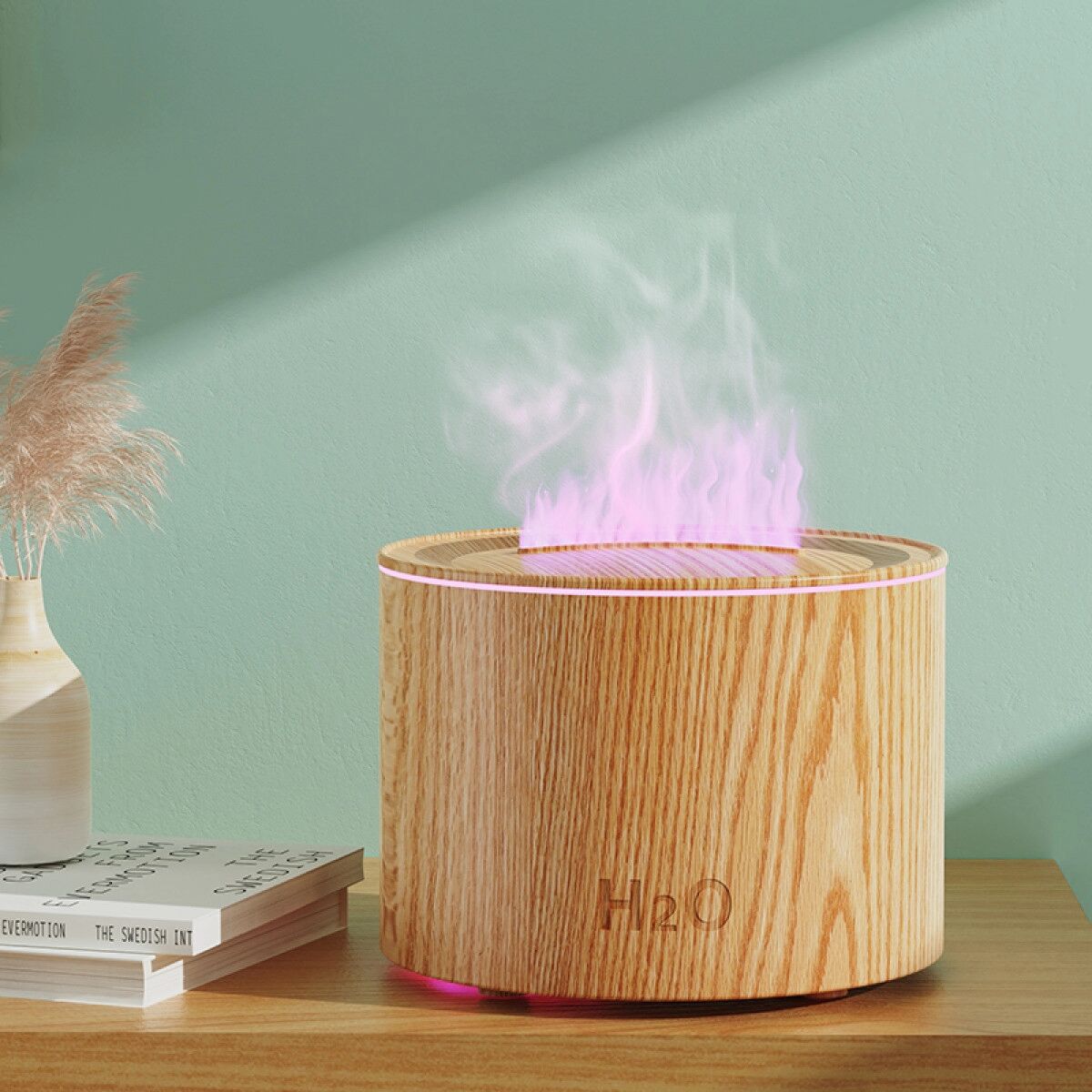 INF Humidificateur volcan avec brume effet flamme, fonction aromatique et lumière d'ambiance à sept couleurs Marron
