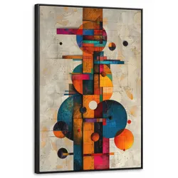 LEINWAND Bilder mit Rahmen - Vintage - Moderne Kunst - Orange - Geometrische Formen - 60x90