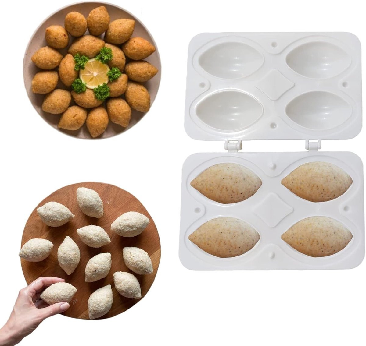 Kibbeh Rollen Maker, Handmatige Vleesballen Vorm met 4 Compartimenten voor Vleesbereiding