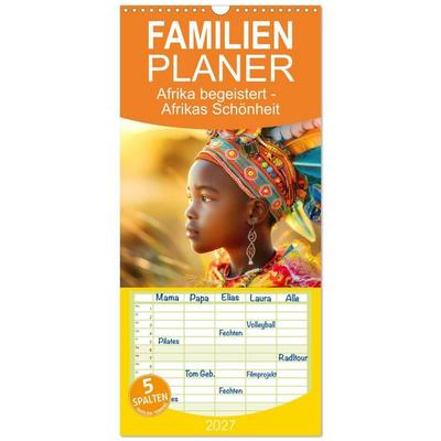 Familienplaner 2027 - Afrika begeistert - Afrikas Schönheit mit 5 Spalten (Wandkalender, 21 x 45 cm) CALVENDO