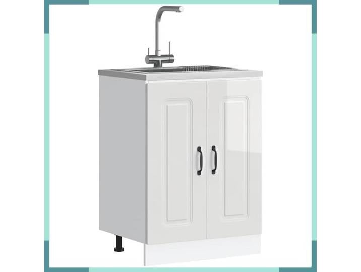 ASHATA Meuble bas pour évier Kalmar blanc brillant 60x46x81 5 cm -FHE853439