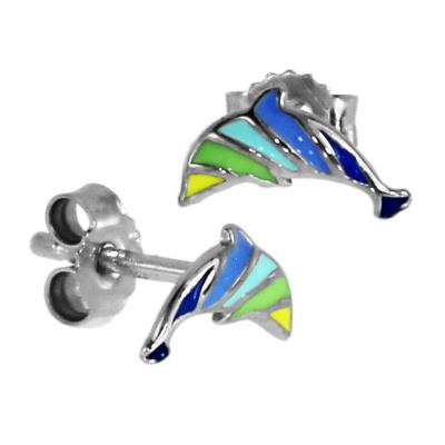 Paar Ohrstecker OSTSEE-SCHMUCK "Ostsee-Schmuck Ohrstecker Delfin Ohrstecker Delfin", bunt, Ohrringe, Damen, 9 x 5mm, Silber 925 (Sterlingsilber)