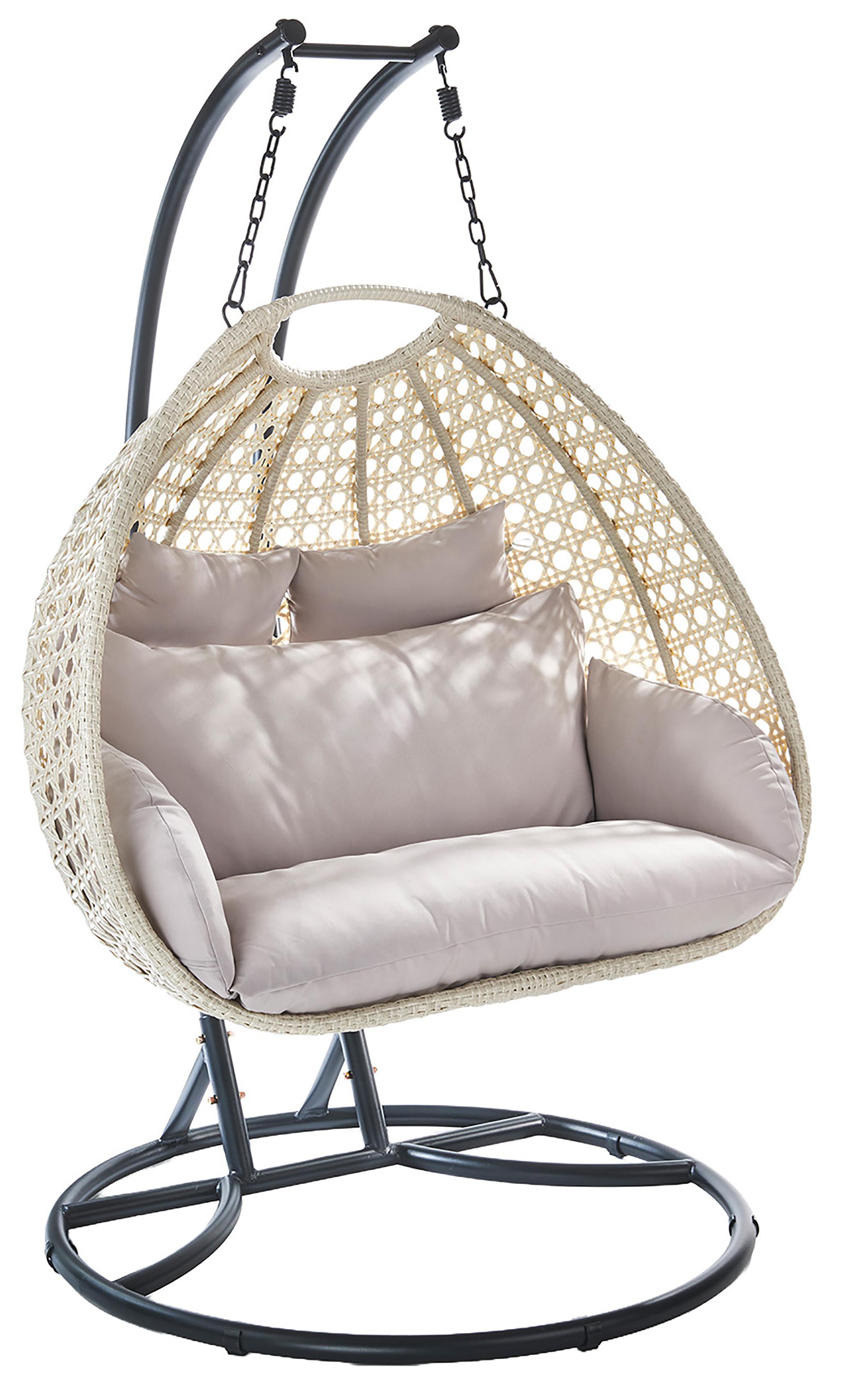 Kobolo Hängekorb Hängesessel BIG Polyrattan für zwei Personen inkl Gestell und Kissen | Sonnenliege Gartenmöbel Balkonmöbel Loungesessel Liege