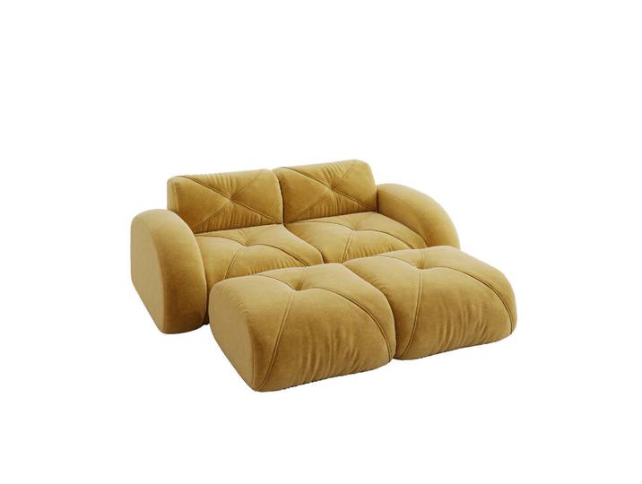 Wishdor 2-Sitzer Sofa Chenille Gelb mit 2 Hockern, Rechteckig, 204x76x171 cm, Wohnzimmer, Sofas & Couches, Sofas, 2-Sitzer Sofas