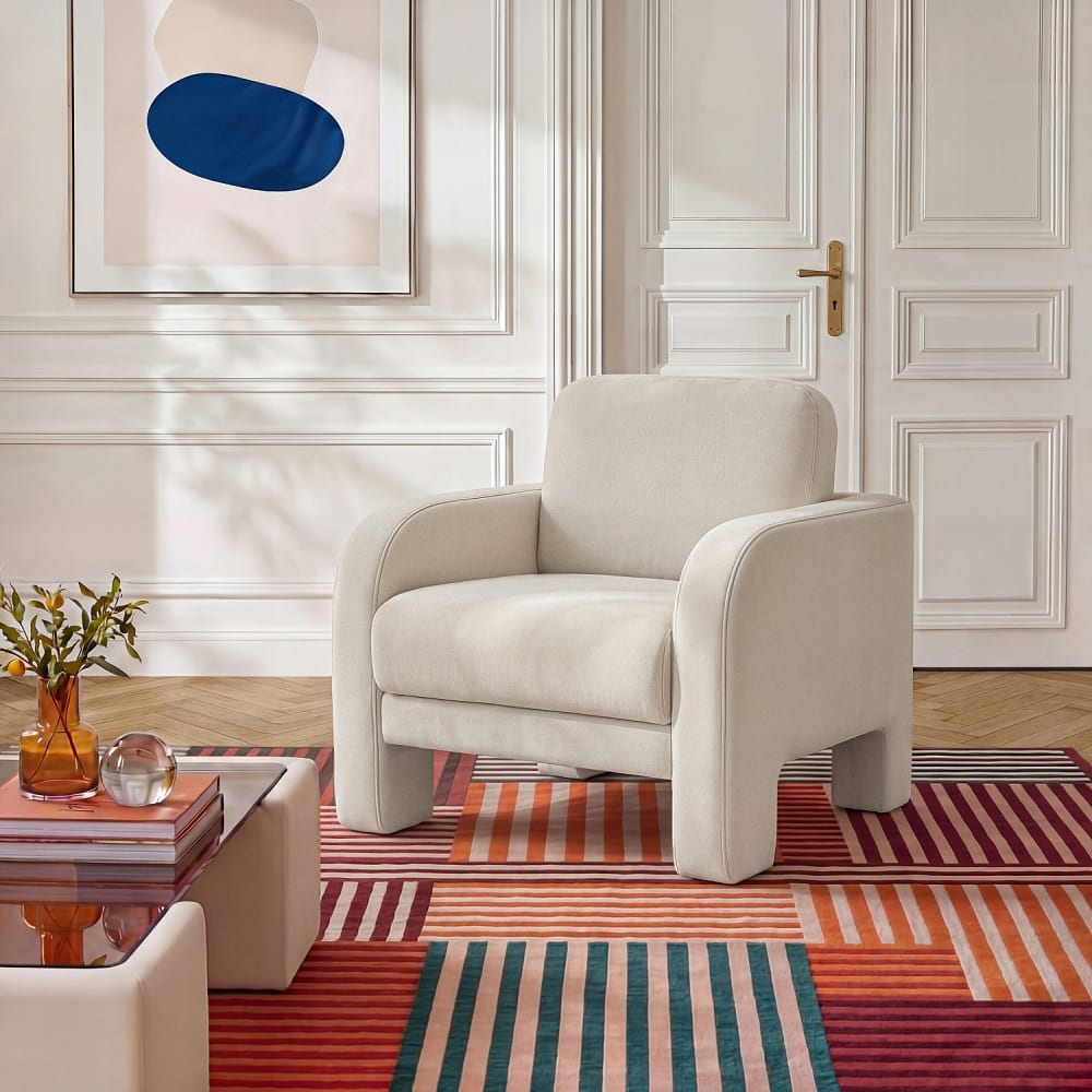 Habitat Fauteuil en velours - crème Blanc 86x84x81cm